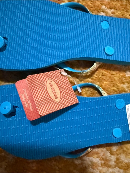 Havaianas Shoes - Havaianas Bright Blue Flip Flops with Gold Straps